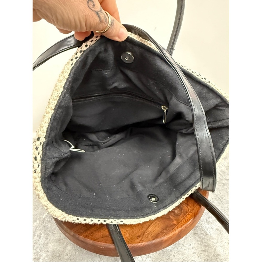 C&C California Black and Cream Striped Woven Tote with Adjustable Shoulder Strap - Picture 9 of 11